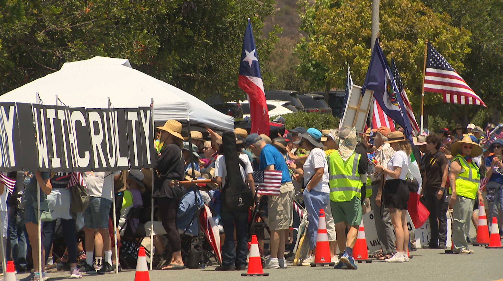 Hundreds rally outside Otay Mesa Detention Center on ‘No Kings' anniversary