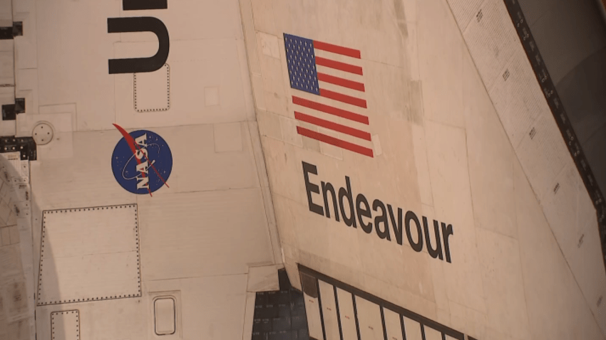Space shuttle Endeavour is pictured at the California Science Center.