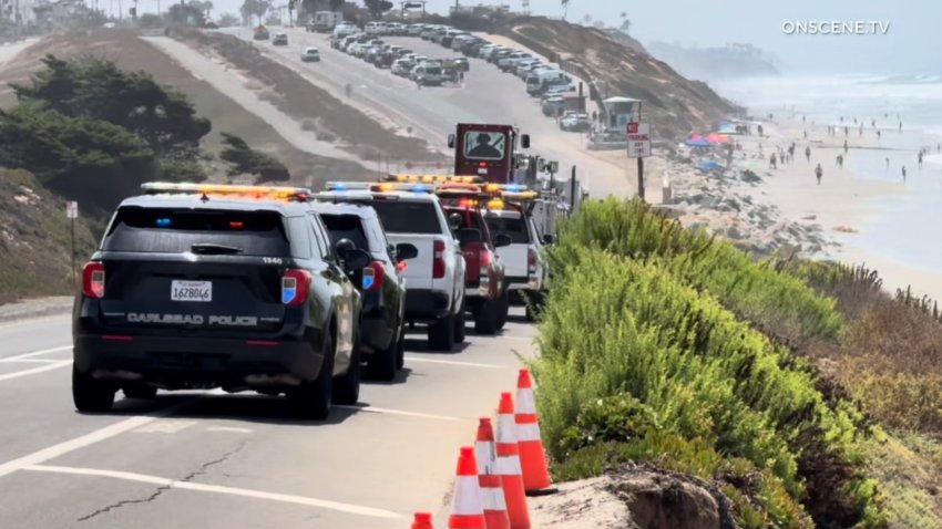 Image taken near where the body of a 53-year-old man who was reported missing in the water near Carlsbad State Beach Saturday night at around 7 p.m. was recovered Sunday morning, according to the U.S. Coast Guard.