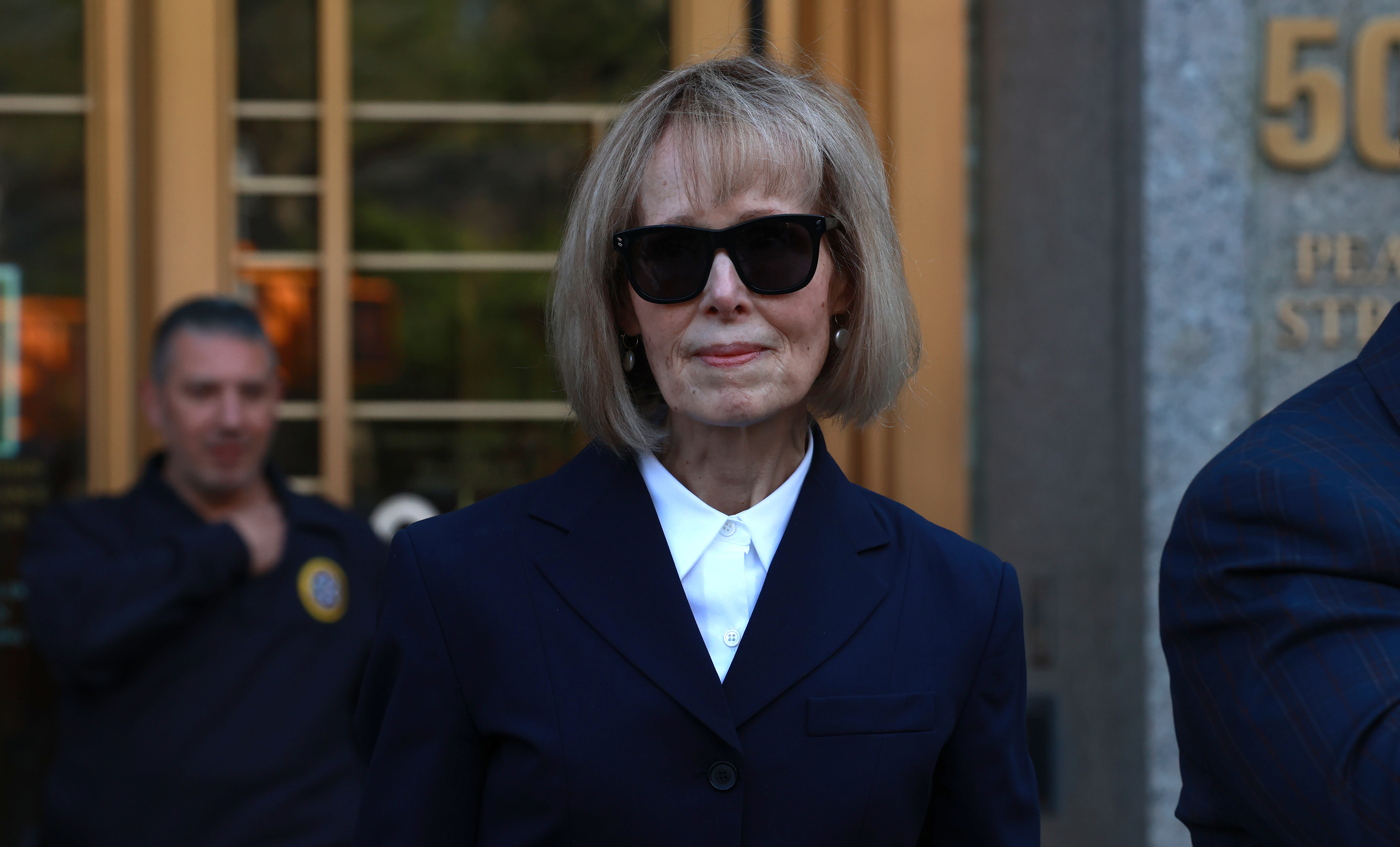 E. Jean Carroll departs the Southern District of New York Court on Pearl Street after a long day of testimony against...