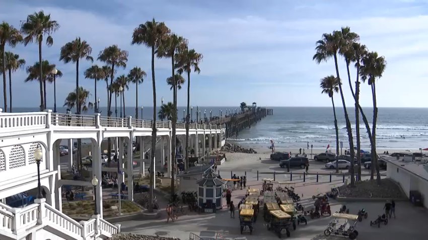 Wide shot of Oceanside Pier, July 3, 2026.