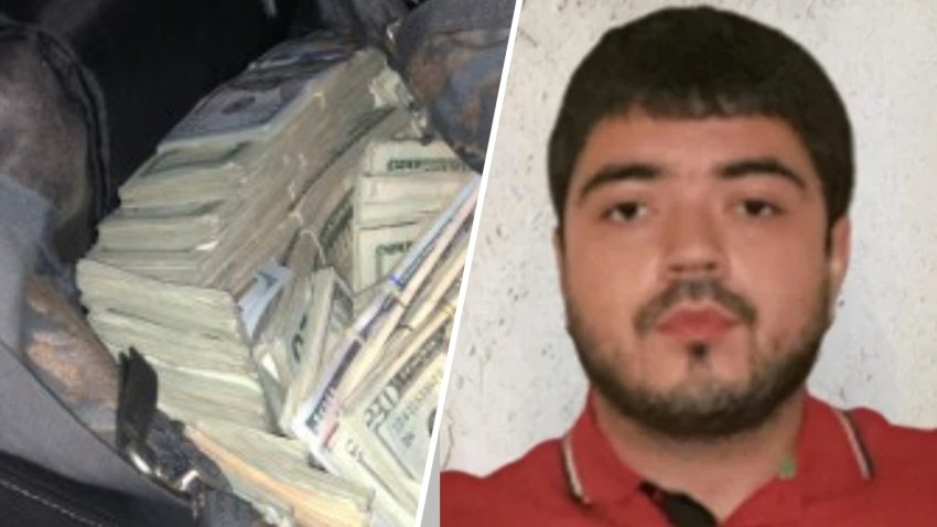 Left picture is money displayed in connection to Carlos Paez Pereda. Right picture is front-facing picture of Pereda wearing a red shirt.