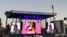 South Korean rapper Dabin.kr performs at Head in the Clouds festival at the Rose Bowl in Pasadena, California, on Aug. 8, 2026. (NBC 7 San Diego)