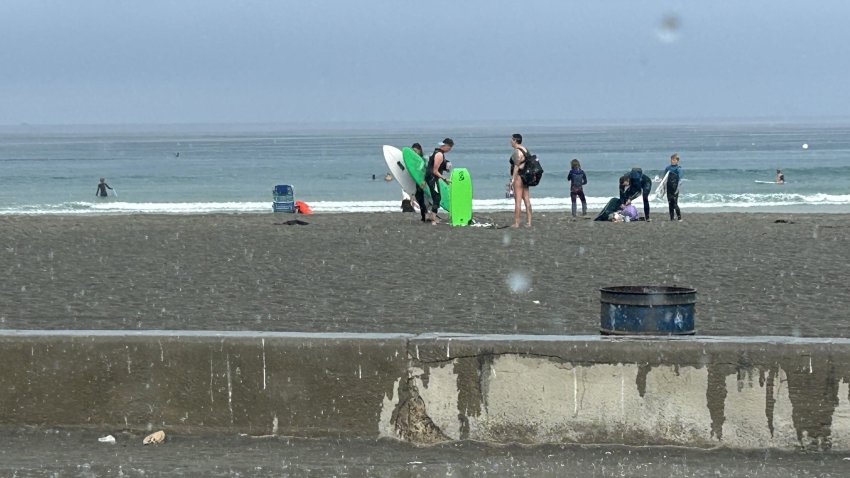Beachgoers in La Jolla caught in sudden summer thunderstorms on Jug. 7, 2026.