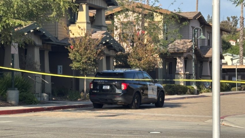 Image taken of where the San Diego County Sheriff's Office is investigating a domestic assault involving a hammer that occurred around 3 a.m. Tuesday in Poway.