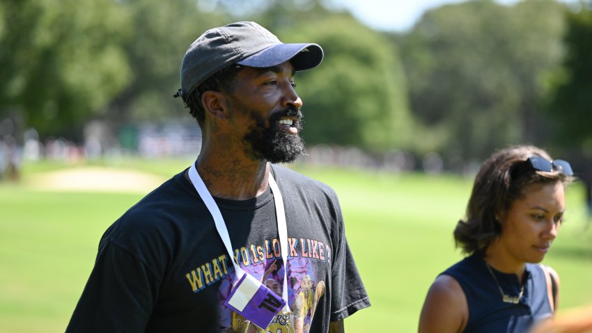 Sep 4, 2021; Atlanta, Georgia, USA; Former NBA player J.R. Smith looks on from the 3rd hole during the third round of the Tour Championship golf tournament. Mandatory Credit: Adam Hagy-USA TODAY Sports