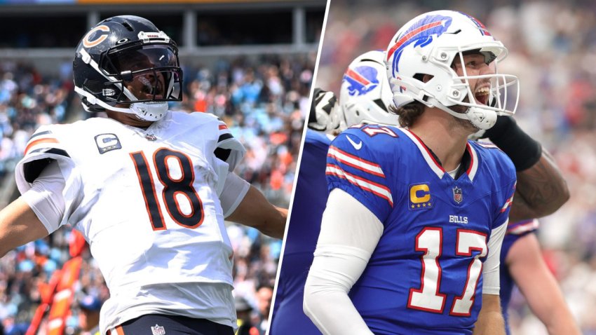 Split image of Caleb Williams and Josh Allen