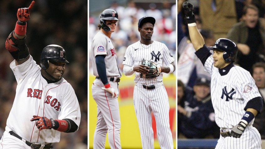 Split image of David Ortiz, Roman Anthony/Jazz Chisholm and Aaron Boone
