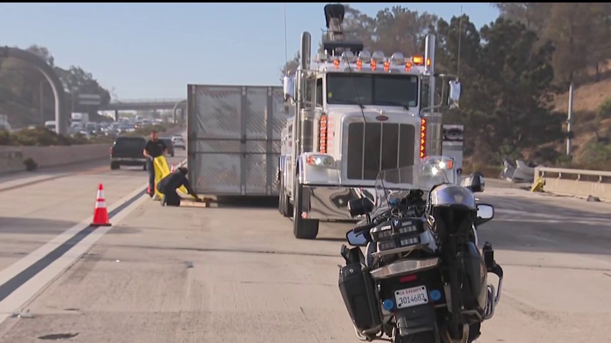 I-5 lanes shut down near Encinitas after semi-truck carrying ice cream overturns