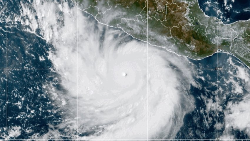 This photo provided by NOAA shows Hurricane Polo strengthening in the Pacific Ocean off the coast of Mexico on Tuesday, Sept. 22, 2026. (NOAA via AP)