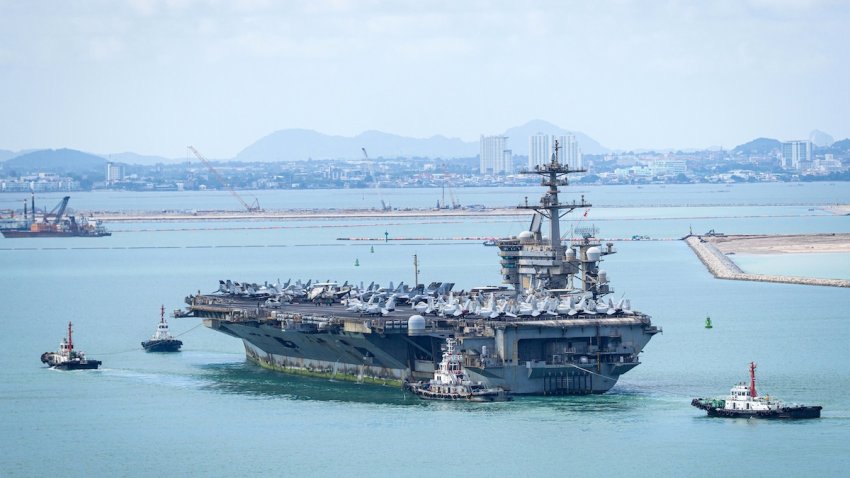The U.S. Navy aircraft carrier USS Abraham Lincoln remains stationed at Laem Chabang Port in Chonburi Province for scheduled rest, recuperation, and routine technical servicing through September 6, 2026.