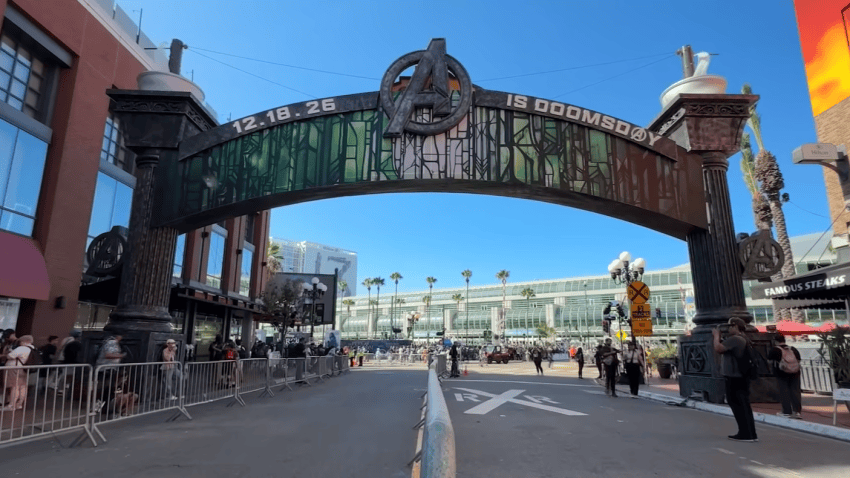 Marvel Studios' Comic-Con ad on Gaslamp Quarter sign.