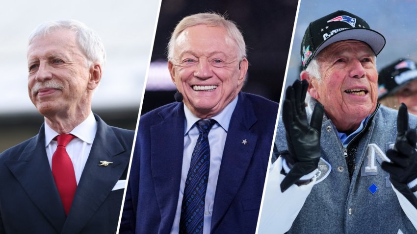 Split image (L-R) of Stan Kroenke, Jerry Jones and Robert Kraft.
