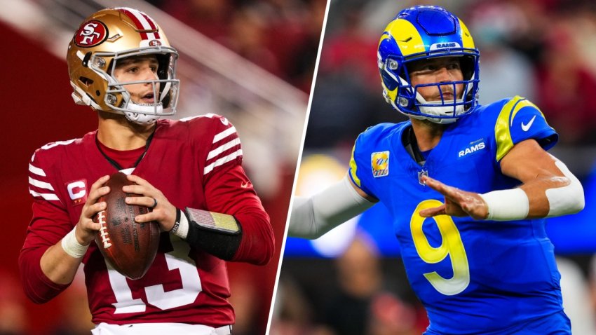 Split image (L-R) of Brock Purdy and Matthew Stafford.