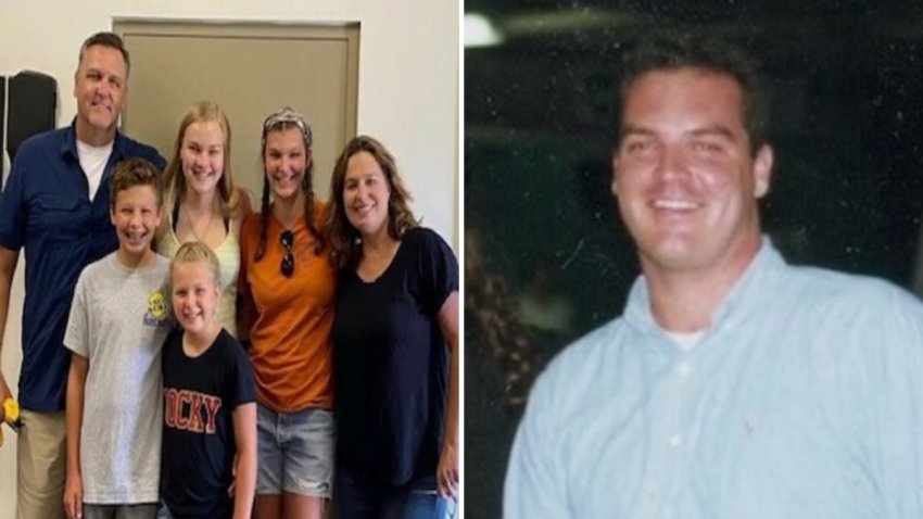 Craig Woodall and family (left) at the opening of a recreation center built in honor of his brother Brent (pictured left), who was killed in the Sept. 11 terror attacks.