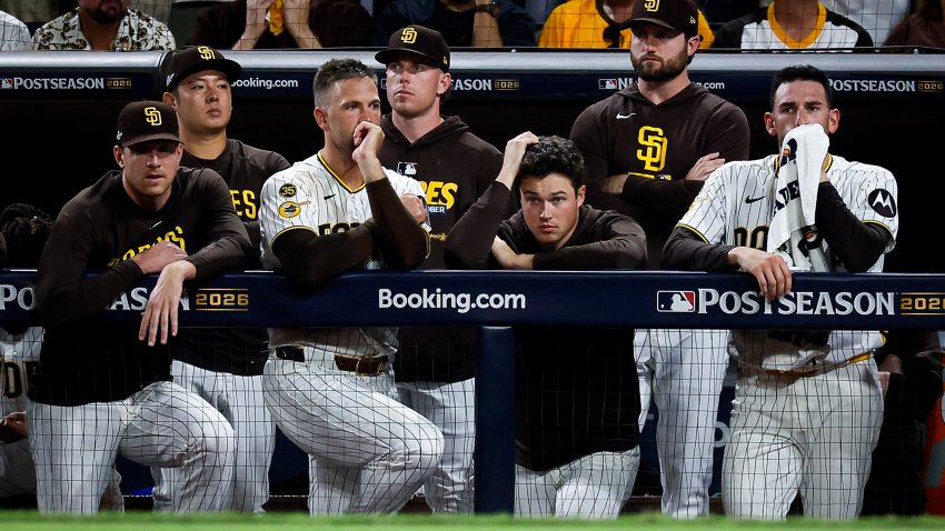 San Diego, California – October 07: San Diego Padres pitchers look on during the ninth inning against the Milwaukee Brewers in game four of the National League Division Series at Petco Park on Wednesday, Oct. 7, 2026 in San Diego, California. (Photo by Meg McLaughlin / The San Diego Union-Tribune via Getty Images)