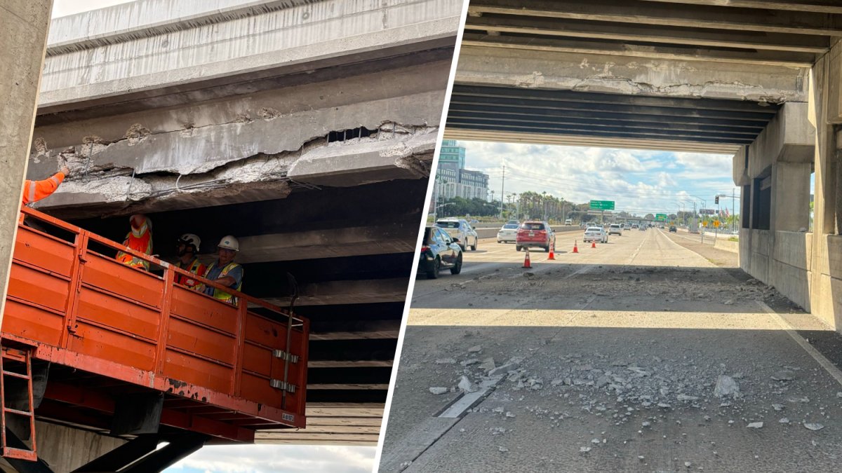 Some lanes of SR-163 closed in Kearny Mesa after overpass crumbles down on freeway